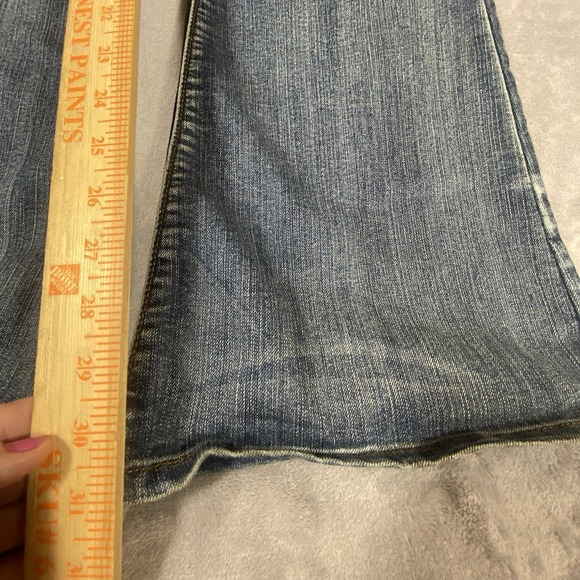 Allen B Womens Flare Jeans 10 Boot Mid rise Blue Rhinestones Boho Festival Ranch - Picture 6 of 11